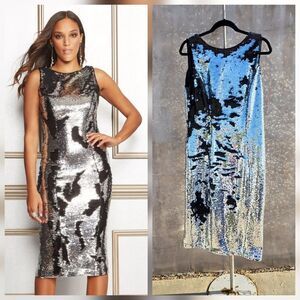 Eva Mendes Collection LEANN MIDI Sequin Sleeveless SHEATH Dress